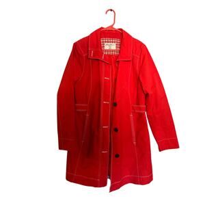 EDDIE BAUER Women’s Red White Trench Pea Coat Full Button Size Medium